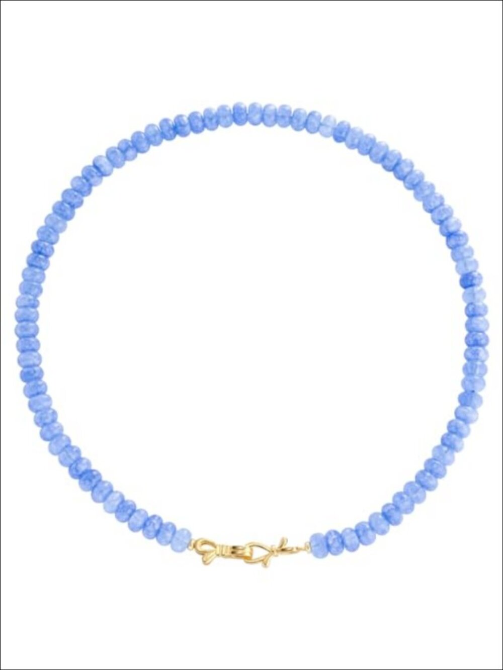 Handmade Aquamarine Beaded Necklace with 14k Gold Plated Bow Clasp & Jade Cord